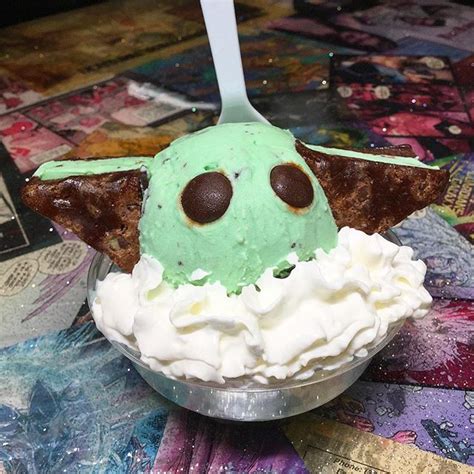An Ice Cream Sundae With Yoda Face On Top