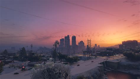 Wallpaper Grand Theft Auto V Los Angeles Water Sunset Snow