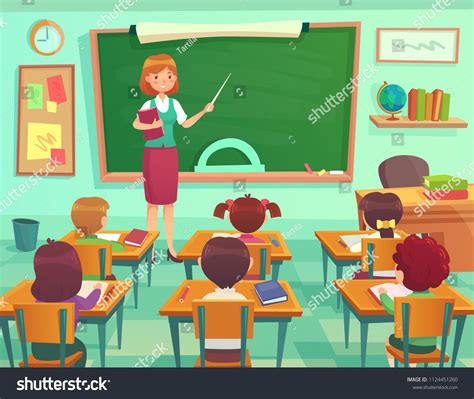 Classroom With Kids Teacher Or Professor Teaches Students In First