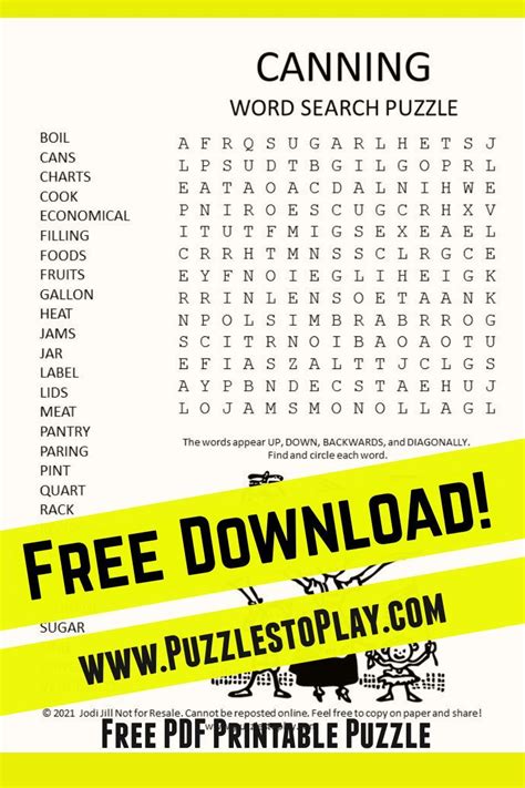 Canning Word Search Puzzle Word Search Puzzle Word Find Word Search