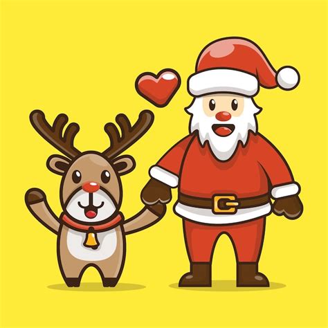 Premium Vector Cute Reindeer And Santa Claus Cartoon Illustration