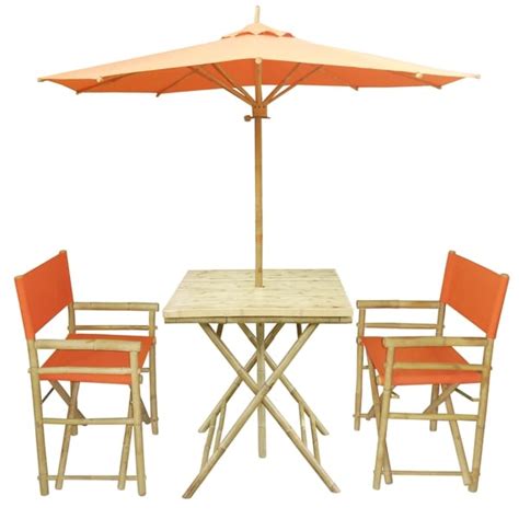 Bamboo Patio Set Of 2 Director Chairs And Square Table With Matching