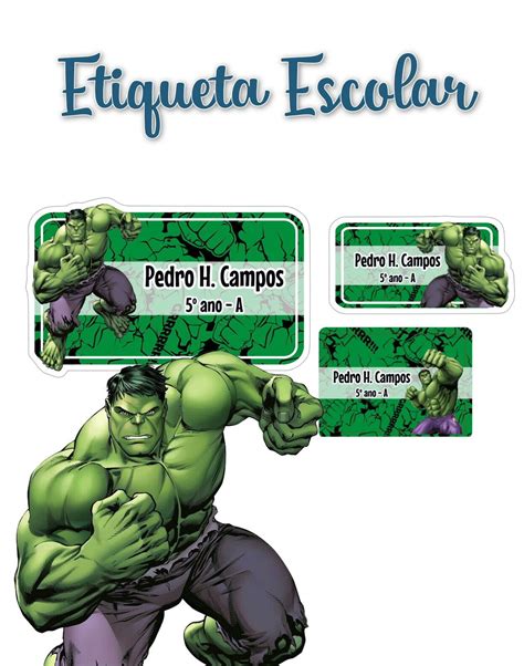 Etiqueta Escolar Hulk Kit 2 Elo7 Produtos Especiais