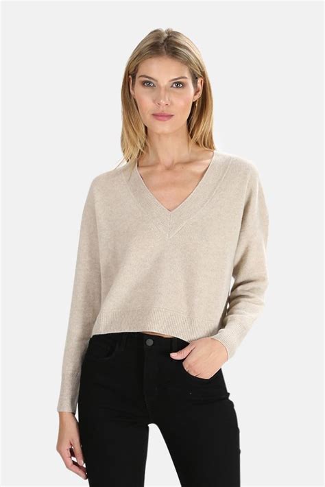 Naadam Women S Cashmere V Neck Crop Sweater In Oatmeal ModeSens