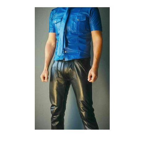 mens real cowhide leather pants double zipped jean trousers etsy