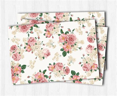 Floral Paper Placemat Vintage Pink Flowers Print Printable Etsy