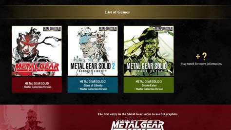 В сборник ремастеров Metal Gear Solid Master Collection Vol войдут пять игр серии а не три