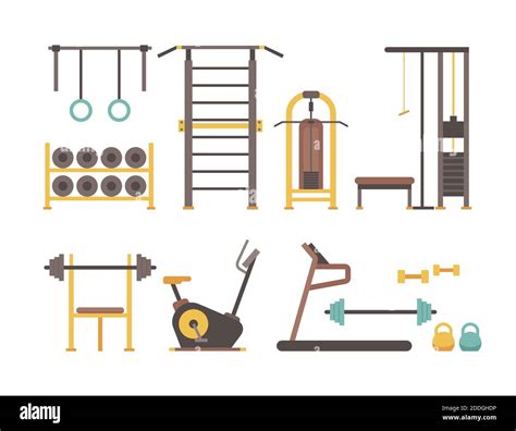 Gym Sport Equipment Cartoon Set For Bodybuilder Training Stock Vector