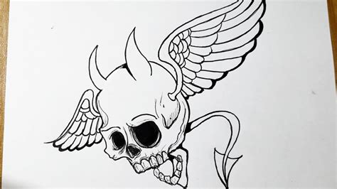 How To Draw A Skull With Wings Tribal Skull Drawing YouTube