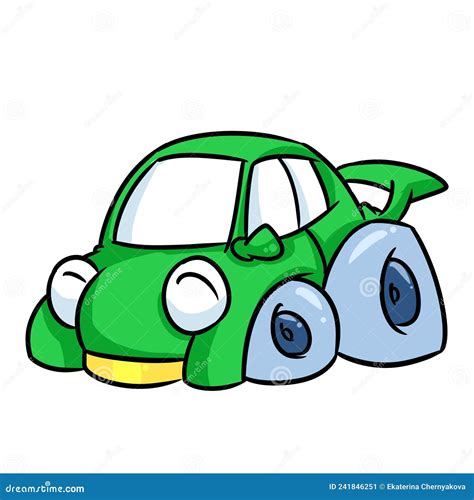 Little Green Car Parody Transport Illustration Cartoon Stock