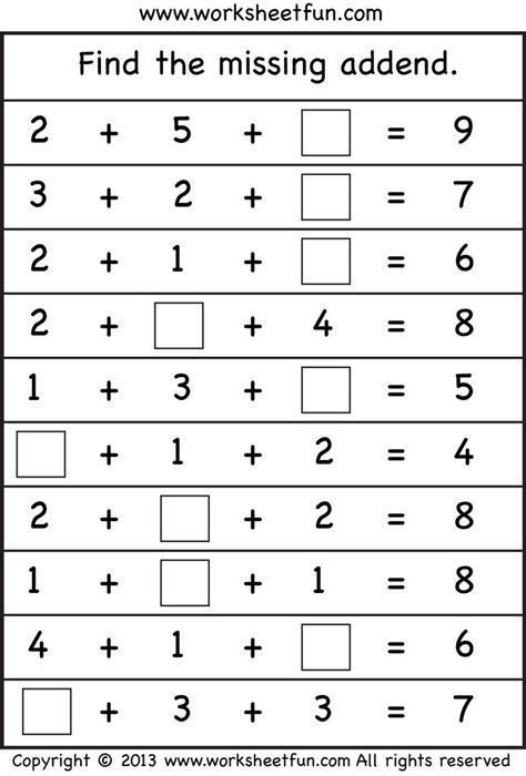 The Missing Addition Worksheet For Grade 1 Students To Learn How To Use It