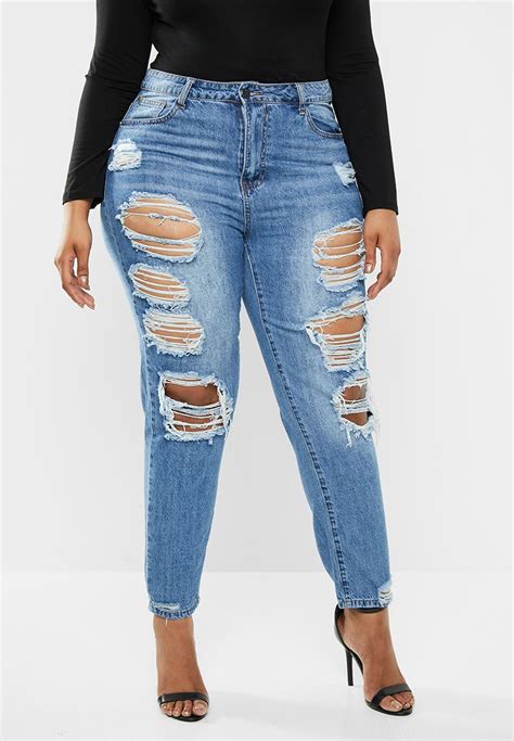 Plus Riot Distressed Jeans Stonewash Blue Missguided Jeans