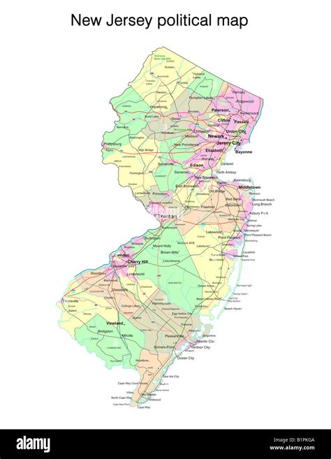 New Jersey Stato Mappa Politico Foto Stock Alamy