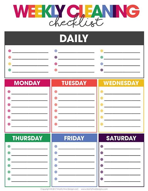Weekly Cleaning Checklist Free Printable Download Cleaning Schedule