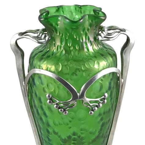 Art Nouveau Monumental Pewter Mounted Iridescent Glass Vase By Kralik Gm2266 Morgan
