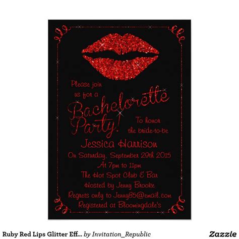 Ruby Red Lips Glitter Effect Bachelorette Party Invitation Bachelorette Party