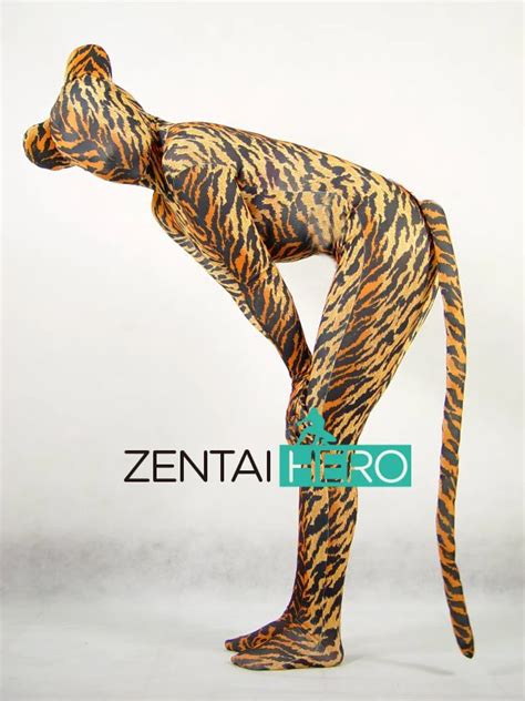 free shipping dhl hot sell tiger pattern lycra spandex bodysuit unisex zentai catsuit with tail