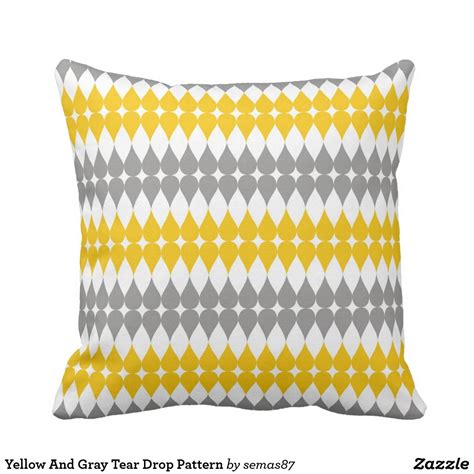 Yellow And Gray Tear Drop Pattern Throw Pillow Patterned