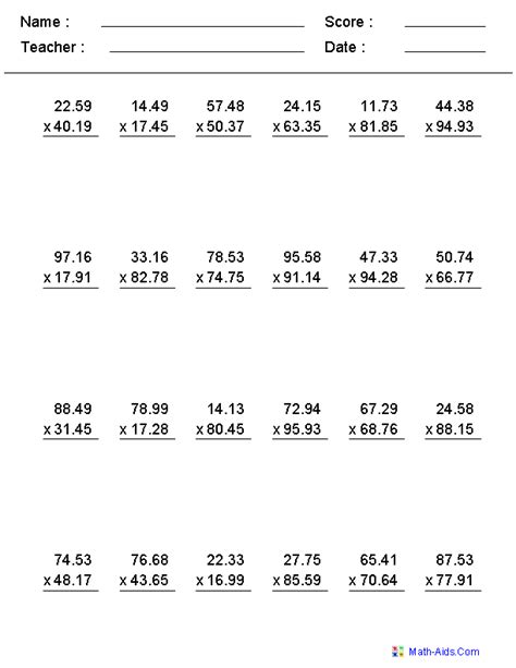 Multiplying and dividing fractions and mixed numbers. Decimals Worksheets | Dynamically Created Decimal ...