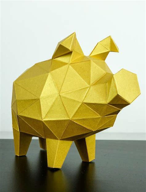 Piggy Bank Gold Paper Carving Origami Paper Folding Paper Animals