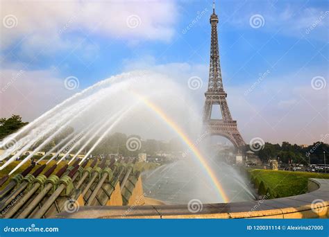 Rainbow On The Background Of The Eiffel Tower Paris Stock Photo