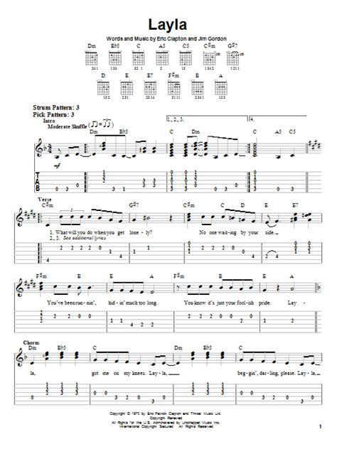 Layla Sheet Music By Eric Clapton Easy Guitar Tab 29846