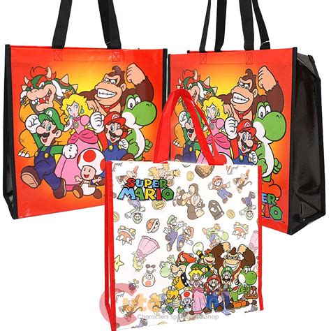 Nintendo Super Mario Group Party T Tote Bag 2pc Set Reusable Grocery
