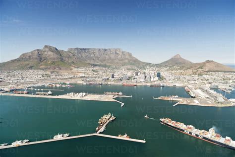 South Africa Aerial View Of Cape Town With Harbor Stock Photo