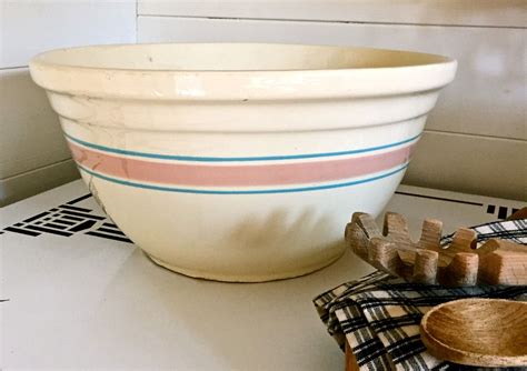 Vintage Mccoy Mixing Bowl Dough Bowl Pasta Bowl Blue And Pink Etsy