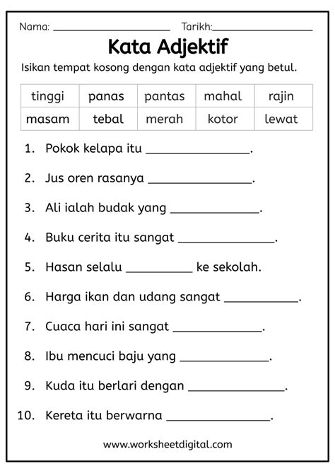 Kata Adjektif Ppkit4 Worksheet Riset