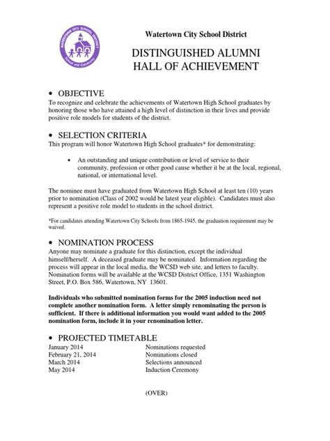 Whs Hall Of Fame Nomination Form And Criteria 2014 Schools Business