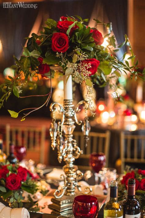 Tall Gold Candelabra Red Rose Wedding Centerpiece An