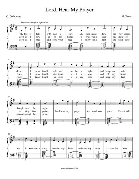 Lord Hear My Prayer Complete Sheet Music For Piano Solo