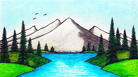Cómo Dibujar Un Hermoso Lago De Montaña Dibujo De Paisaje Fácil