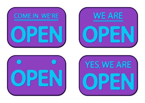 Purple Sign Come In We Are Open Yes We Are Open Signboard With Shadow