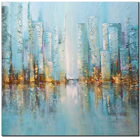 Painting For Sale Modern Blue City Painting Palette Knife Painting 9259
