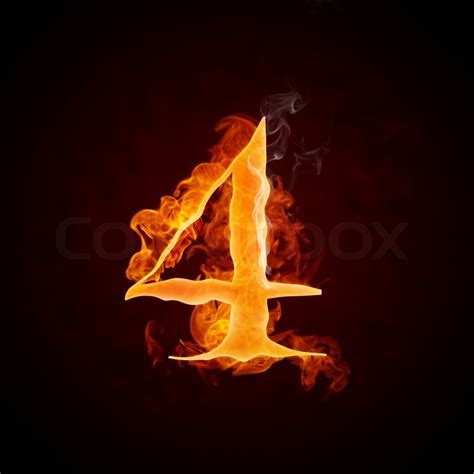 Fire Number 4 Isolated On Black Stock Image Colourbox