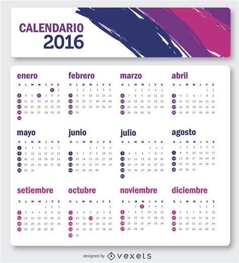 Calendario Simple 2016 En Español Descargar Vector
