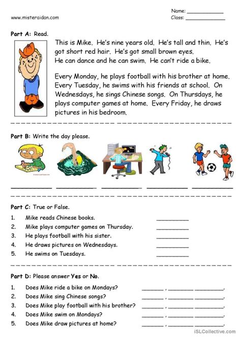 Days Of The Week Easy Reading Comp English Esl Worksheets Pdf And Doc