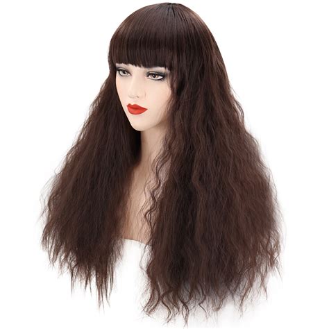 Fluffy Long Curly Wavy Wig Blunt Bangs Synthetic Hair Cosplay Full Wigs