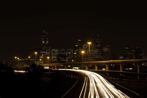 Interstate Highways And Downtown City At Night Stock Image Image Of