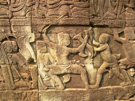 Photo Of Bayon Bas Relief Carvings By Photo Stock Source Temple Angkor