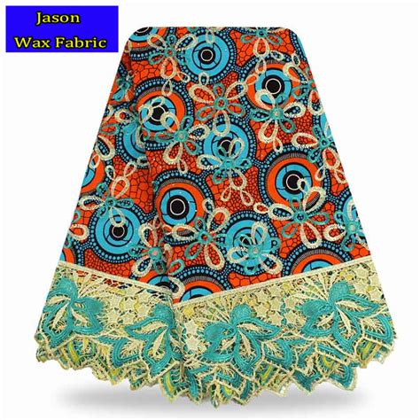 2018 High Quality African Ankara Wax With Guipure Lace Fabric Embroidered 6 Yards With Stones