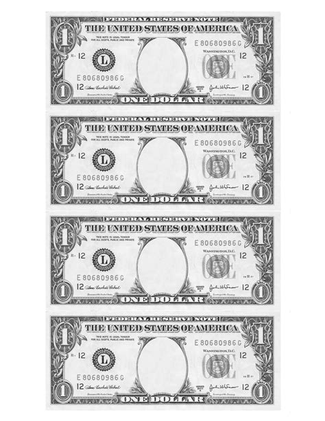 1 Dollar Bill Template Letter Page With 4 Real Size Dollar Etsy