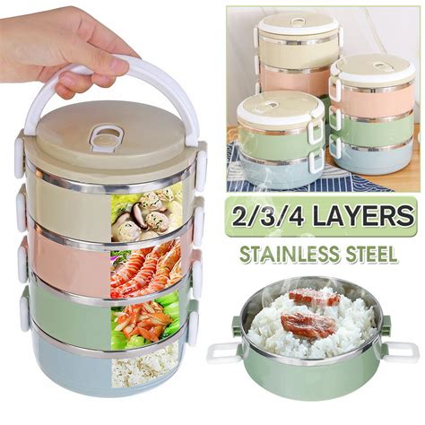 Stainless Steel Lunch Box Bento Round Thermal Insulated Box Food
