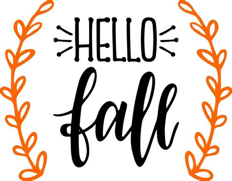 Hello Fall Lettering Text With Autumn Leaves Hand Drawn Black And