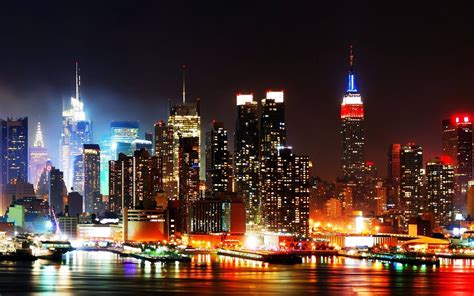 New York Skyline At Night Hd Wallpaper