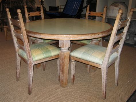 1940s French Limed Oak Dining Table And Four Chairs