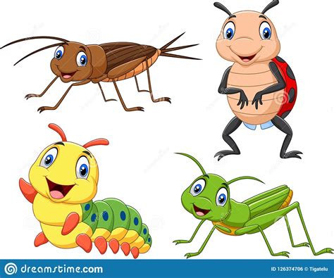 Cartoon Insect Collection Set Stock Vector Illustration
