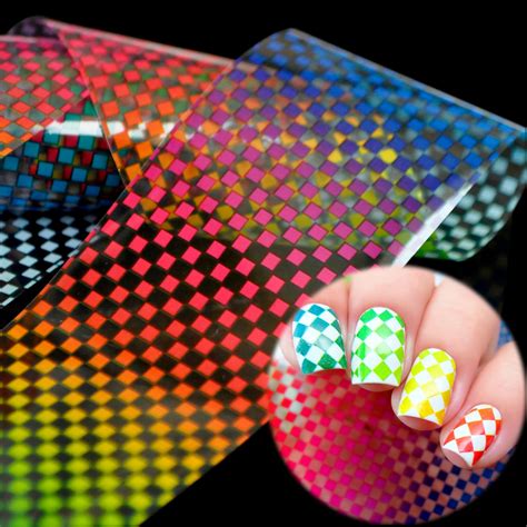 1pc Gradient Grid Nail Art Transfer Foil Multicolor 3d Sticker Decals